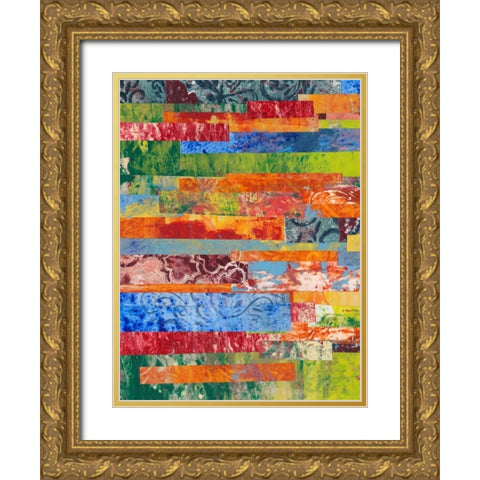 Monoprint Collage III Gold Ornate Wood Framed Art Print with Double Matting by Moore, Regina