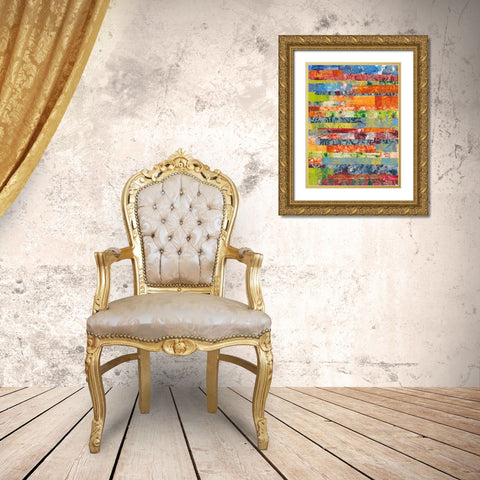 Monoprint Collage IV Gold Ornate Wood Framed Art Print with Double Matting by Moore, Regina