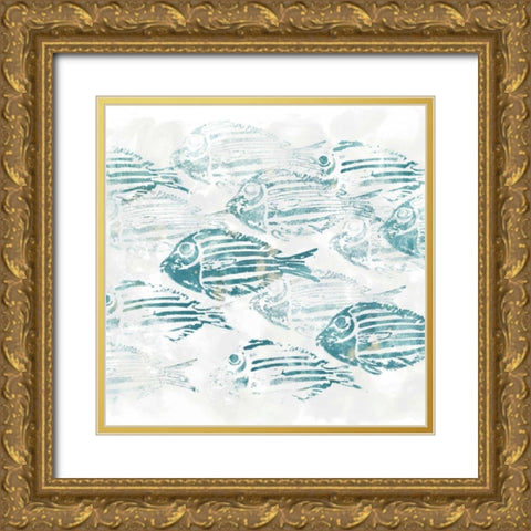 Sealife Batik II Gold Ornate Wood Framed Art Print with Double Matting by Vess, June Erica