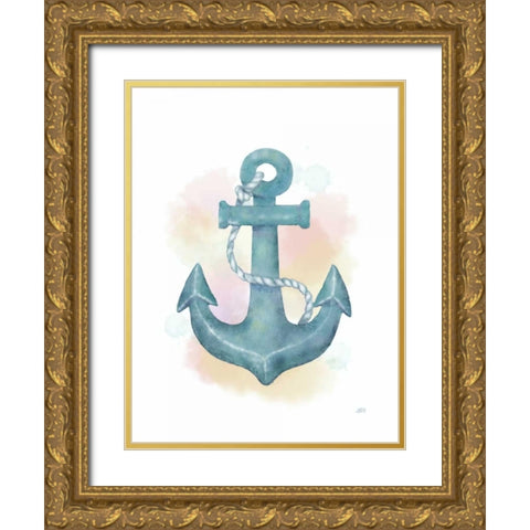 Watercolor Anchor Gold Ornate Wood Framed Art Print with Double Matting by Reynolds, Jade