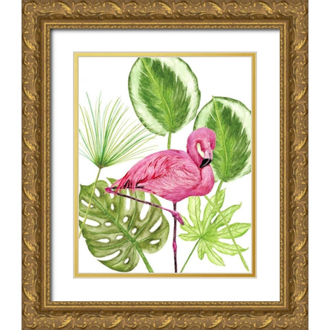 Tropical Flamingo II Gold Ornate Wood Framed Art Print with Double Matting by Wang, Melissa