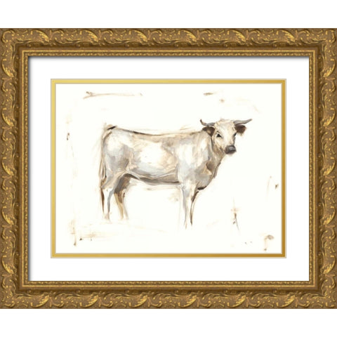 White Cattle I Gold Ornate Wood Framed Art Print with Double Matting by Harper, Ethan