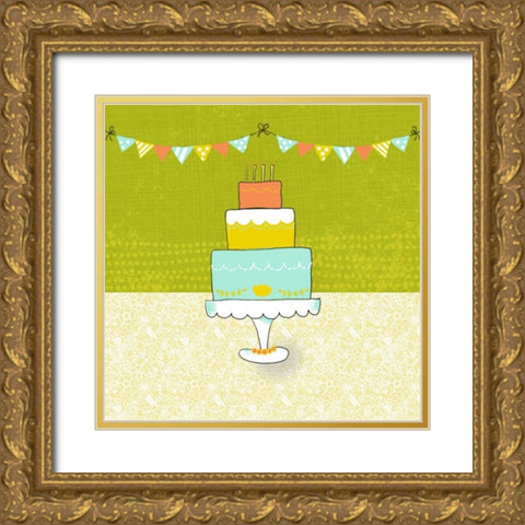 Retro Birthday II Gold Ornate Wood Framed Art Print with Double Matting by Zarris, Chariklia