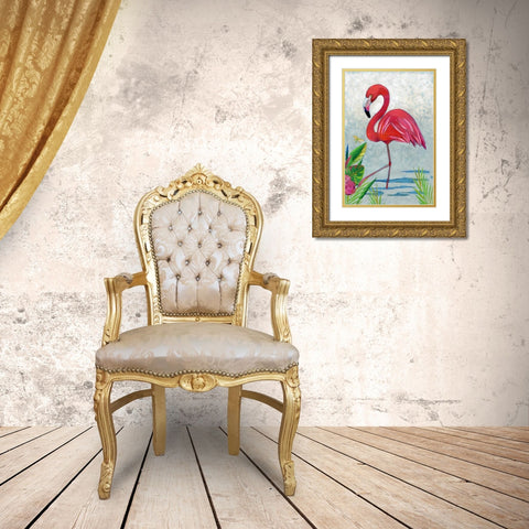 Vivid Flamingo I Gold Ornate Wood Framed Art Print with Double Matting by Zarris, Chariklia