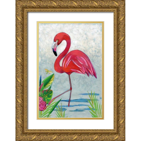Vivid Flamingo I Gold Ornate Wood Framed Art Print with Double Matting by Zarris, Chariklia