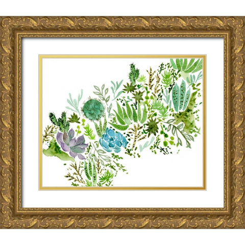 Succulent Field I Gold Ornate Wood Framed Art Print with Double Matting by Wang, Melissa