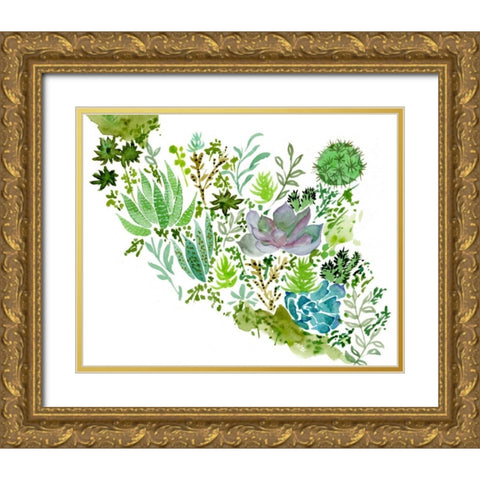 Succulent Field II Gold Ornate Wood Framed Art Print with Double Matting by Wang, Melissa