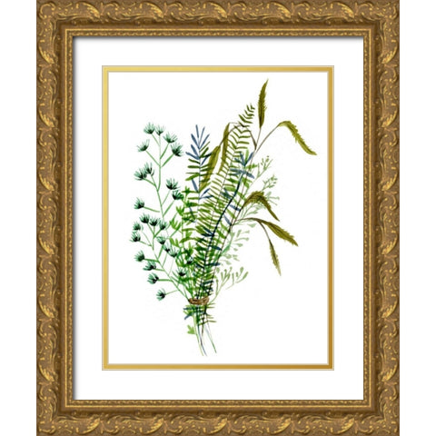 Green Bouquet II Gold Ornate Wood Framed Art Print with Double Matting by Wang, Melissa