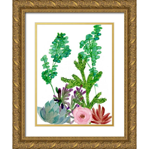 Little Garden I Gold Ornate Wood Framed Art Print with Double Matting by Wang, Melissa