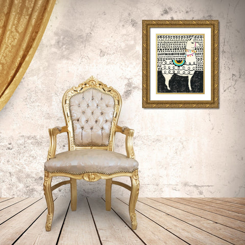Party Llama I Gold Ornate Wood Framed Art Print with Double Matting by Zarris, Chariklia