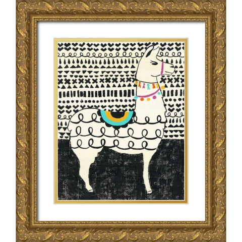 Party Llama I Gold Ornate Wood Framed Art Print with Double Matting by Zarris, Chariklia