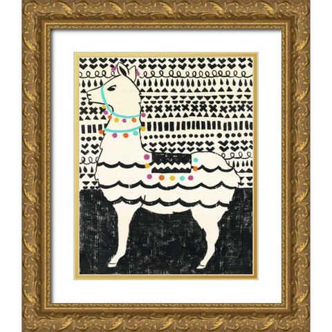 Party Llama II Gold Ornate Wood Framed Art Print with Double Matting by Zarris, Chariklia