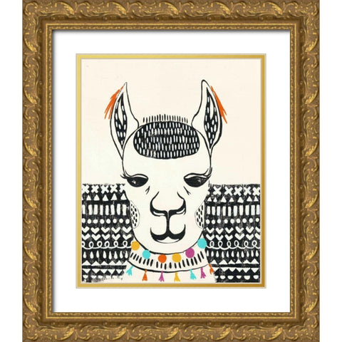 Party Llama IV Gold Ornate Wood Framed Art Print with Double Matting by Zarris, Chariklia