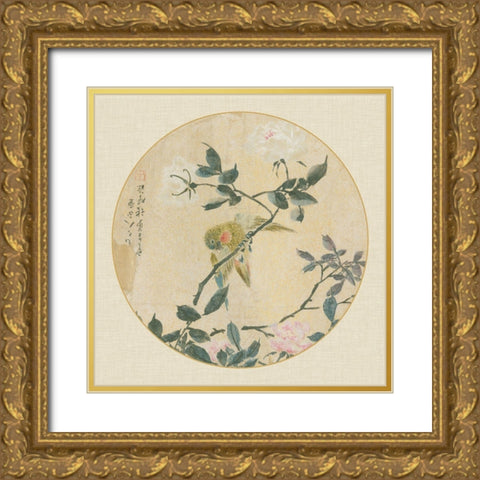 Oriental Bird Silk I Gold Ornate Wood Framed Art Print with Double Matting by Unknown