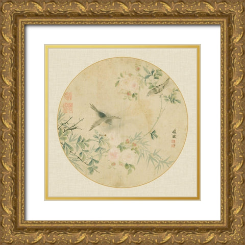 Oriental Bird Silk II Gold Ornate Wood Framed Art Print with Double Matting by Unknown