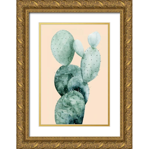 Cactus on Coral I Gold Ornate Wood Framed Art Print with Double Matting by Popp, Grace