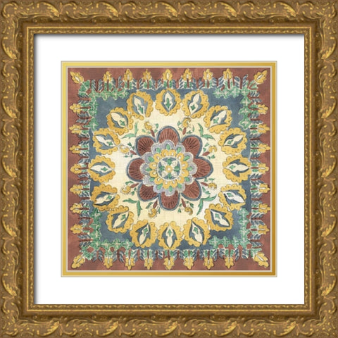 Batik Rosette I Gold Ornate Wood Framed Art Print with Double Matting by Zarris, Chariklia