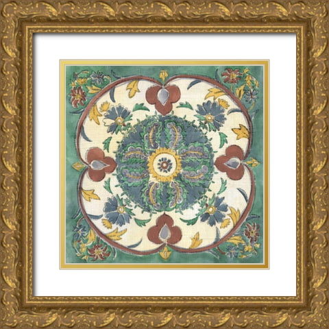 Batik Rosette IV Gold Ornate Wood Framed Art Print with Double Matting by Zarris, Chariklia