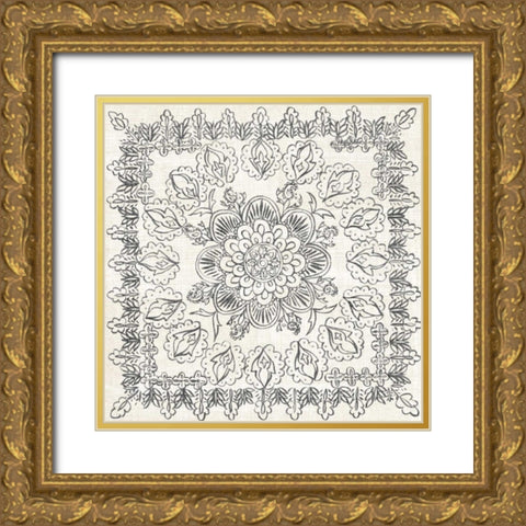 BandW Batik Rosette I Gold Ornate Wood Framed Art Print with Double Matting by Zarris, Chariklia