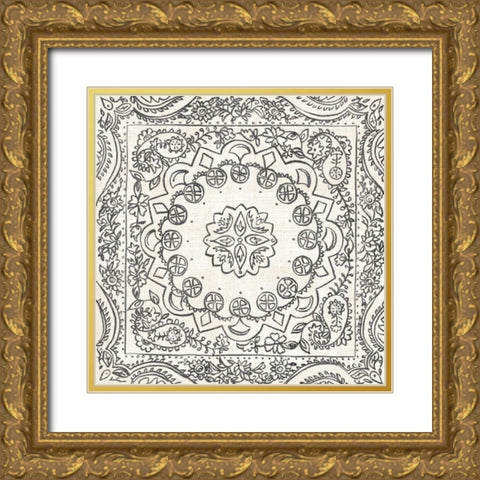 BandW Batik Rosette II Gold Ornate Wood Framed Art Print with Double Matting by Zarris, Chariklia