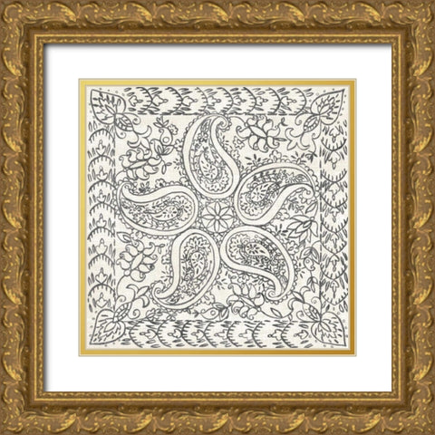 BandW Batik Rosette III Gold Ornate Wood Framed Art Print with Double Matting by Zarris, Chariklia