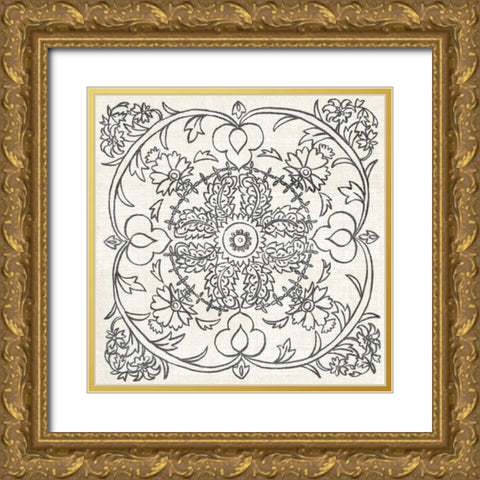 BandW Batik Rosette IV Gold Ornate Wood Framed Art Print with Double Matting by Zarris, Chariklia