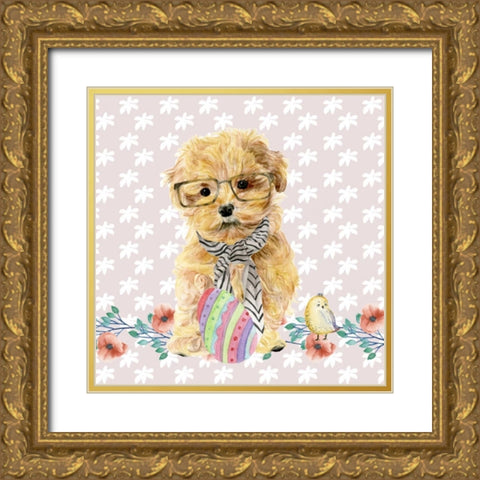 Easter Pups I Gold Ornate Wood Framed Art Print with Double Matting by Wang, Melissa