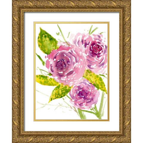 Bouquet Rose I Gold Ornate Wood Framed Art Print with Double Matting by Wang, Melissa