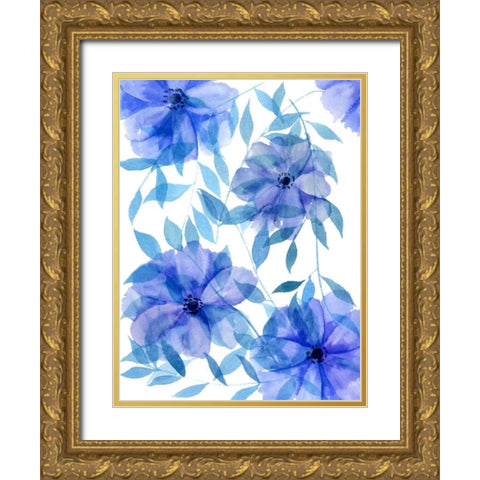 Midnight Flowers II Gold Ornate Wood Framed Art Print with Double Matting by Wang, Melissa