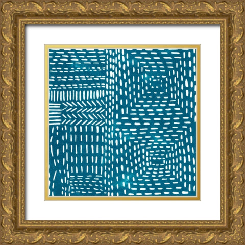 Sashiko Stitches I Gold Ornate Wood Framed Art Print with Double Matting by Zarris, Chariklia