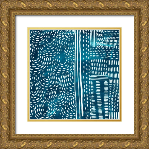 Sashiko Stitches II Gold Ornate Wood Framed Art Print with Double Matting by Zarris, Chariklia