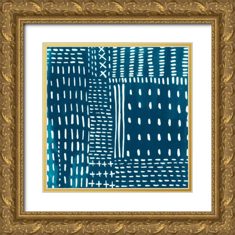 Sashiko Stitches III Gold Ornate Wood Framed Art Print with Double Matting by Zarris, Chariklia