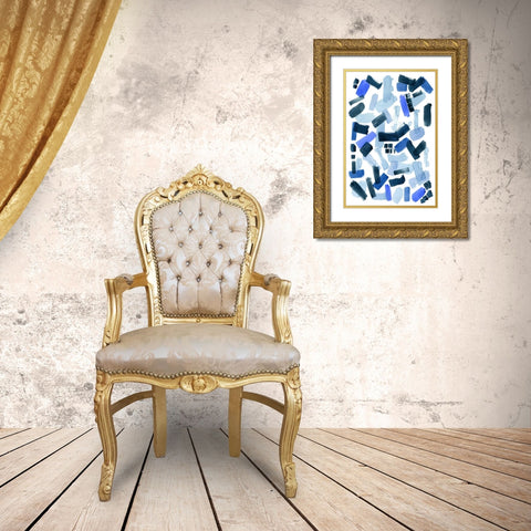 Cerulean Strokes I Gold Ornate Wood Framed Art Print with Double Matting by Popp, Grace