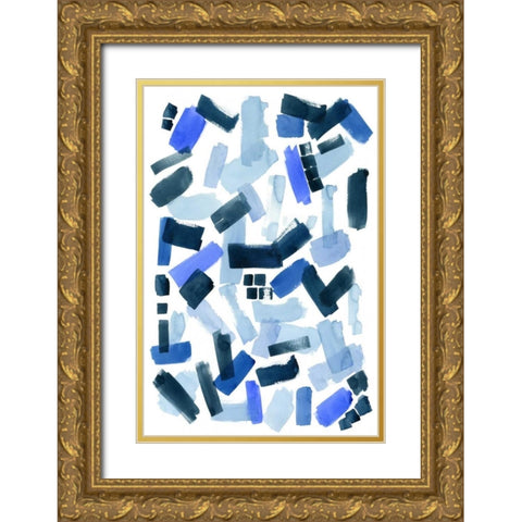 Cerulean Strokes I Gold Ornate Wood Framed Art Print with Double Matting by Popp, Grace