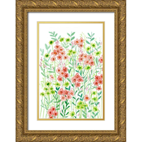 Wall Flowers I Gold Ornate Wood Framed Art Print with Double Matting by Wang, Melissa