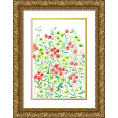 Wall Flowers II Gold Ornate Wood Framed Art Print with Double Matting by Wang, Melissa