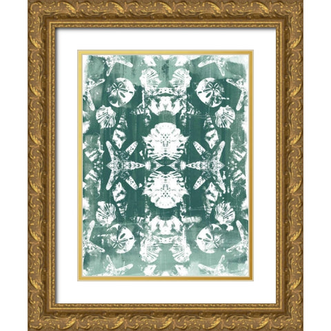 Sea Green Kaleidoscope II Gold Ornate Wood Framed Art Print with Double Matting by Vess, June Erica
