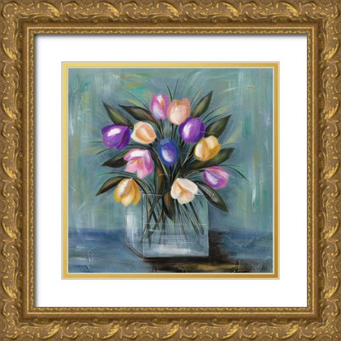 Mixed Pastel Bouquet II Gold Ornate Wood Framed Art Print with Double Matting by Reynolds, Jade