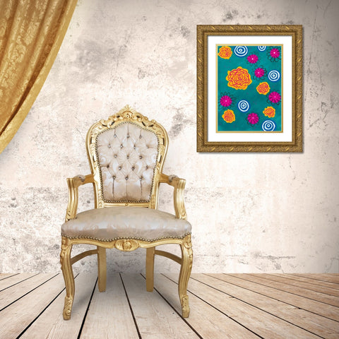 Flower Pop I Gold Ornate Wood Framed Art Print with Double Matting by Moore, Regina
