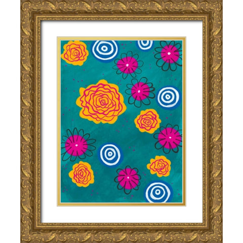 Flower Pop I Gold Ornate Wood Framed Art Print with Double Matting by Moore, Regina