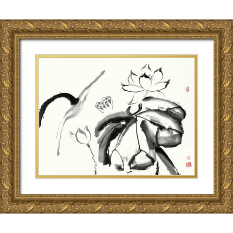 Lotus Study III Gold Ornate Wood Framed Art Print with Double Matting by Rae, Nan