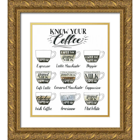 Coffee Chart Gold Ornate Wood Framed Art Print with Double Matting by Popp, Grace