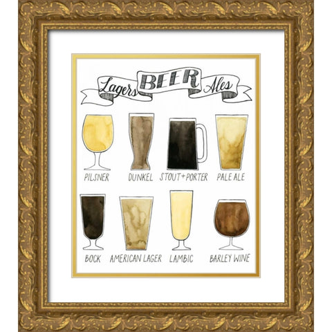 Beer Info Graphic Gold Ornate Wood Framed Art Print with Double Matting by Popp, Grace