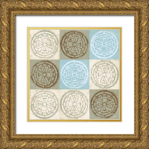 Blue Squared I Gold Ornate Wood Framed Art Print with Double Matting by Saunders, Alonzo