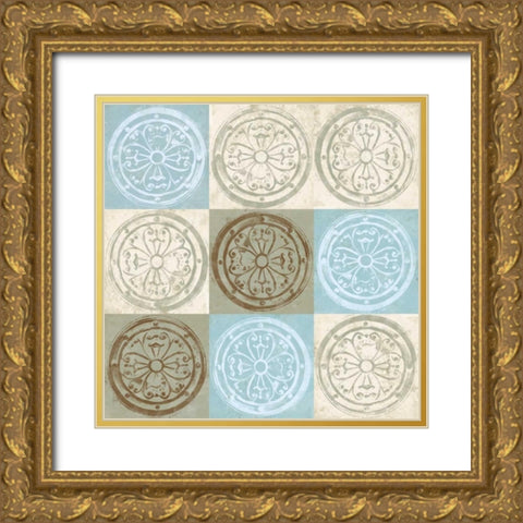 Blue Squared II Gold Ornate Wood Framed Art Print with Double Matting by Saunders, Alonzo