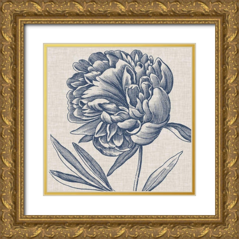 Indigo Floral on Linen II Gold Ornate Wood Framed Art Print with Double Matting by Vision Studio