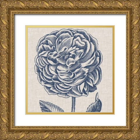 Indigo Floral on Linen V Gold Ornate Wood Framed Art Print with Double Matting by Vision Studio