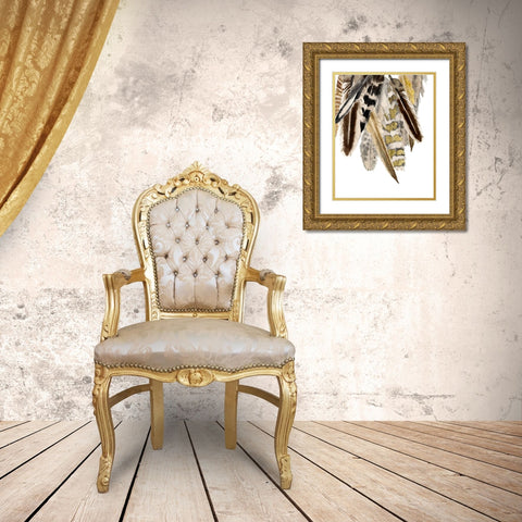 Custom Vintage Feathers I Gold Ornate Wood Framed Art Print with Double Matting by Studio W.