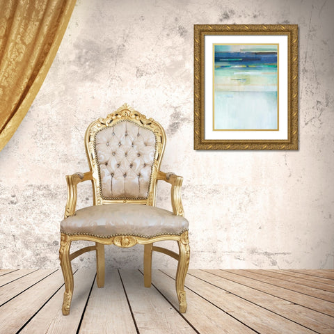 Blue Lapis Waterfall II Gold Ornate Wood Framed Art Print with Double Matting by Jerry, Alison
