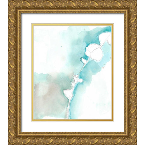 Ginkgo on Dusty Teal VII Gold Ornate Wood Framed Art Print with Double Matting by Goldberger, Jennifer